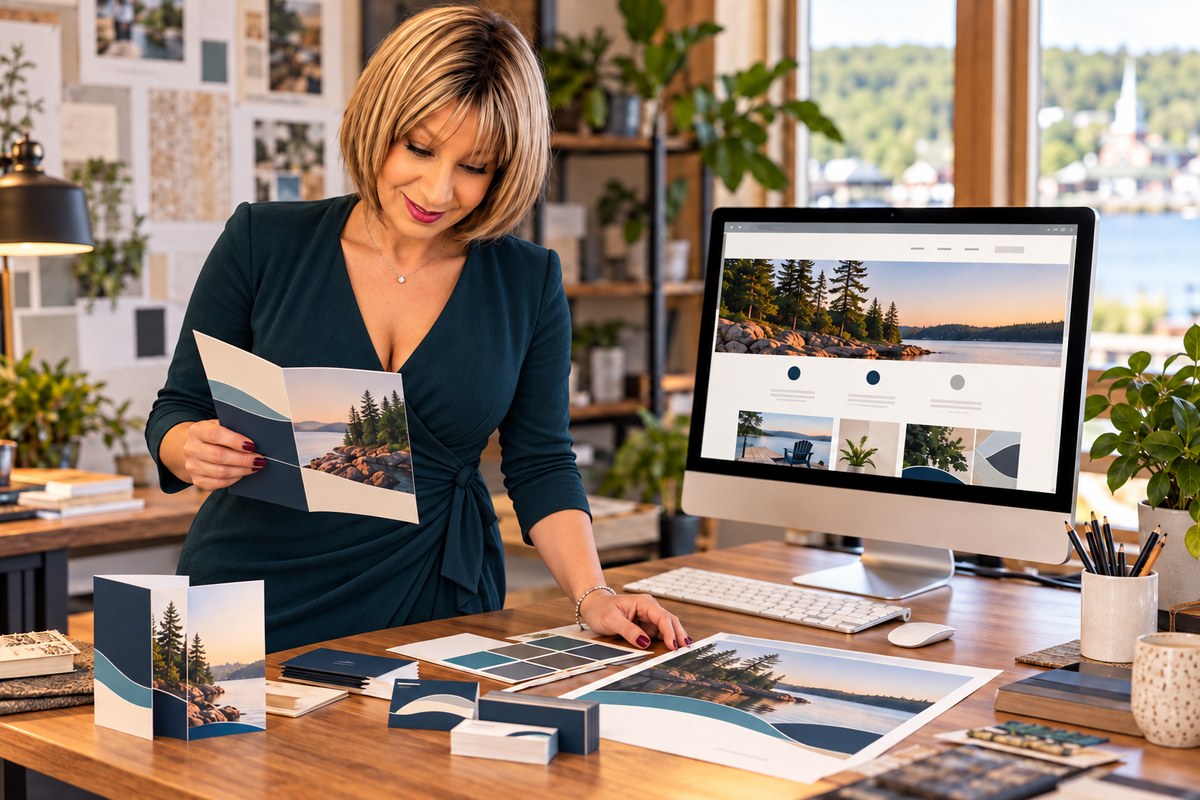 Marley reviews matching website and printed branding materials at Muskoka Graphics.