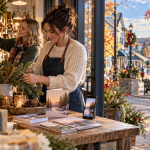 Local Muskoka shop owners prepare a seasonal display with coordinated printed cards and a digital promotion.